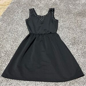 Poof Couture Womens A Line Dress Black  Studs Stretch Scoop Neck Sleeveless L